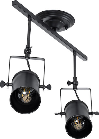 GloboStar Industrial Hollywood Двойно Спот с Цокъл E27 в Черен Цвят