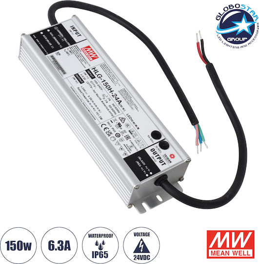 GloboStar Ρυθμιζόμενο Dimmable Τροφοδοτικό LED Στεγανό IP65 Ισχύος 150W με Τάση Εξόδου 24V
