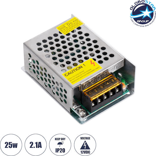 GloboStar Ρυθμιζόμενο Dimmable Τροφοδοτικό LED IP20 Ισχύος 25W με Τάση Εξόδου 12V
