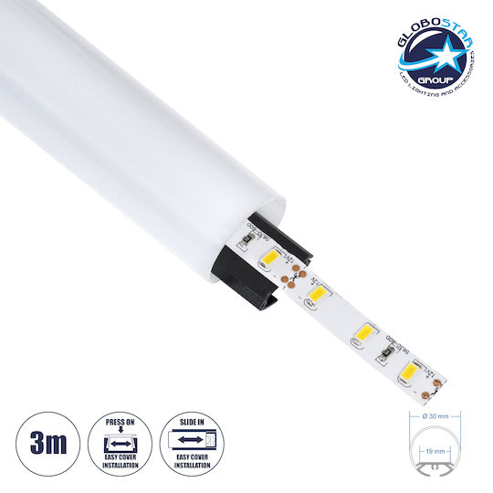 GloboStar Profil De Aluminiu Suspendat Pentru Bandă LED Rotundă Cu Acoperire Opal 300cm