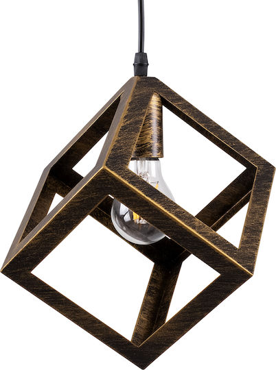 GloboStar Cube Hanging Ceiling Light Bronze with E27 Socket 25x25x25cm