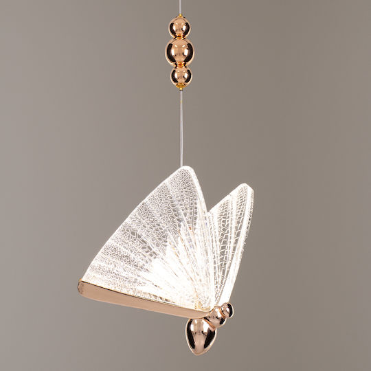 GloboStar Butterfly Κρεμαστό Φωτιστικό Ροζ Χρυσό LED 20x17x24εκ.
