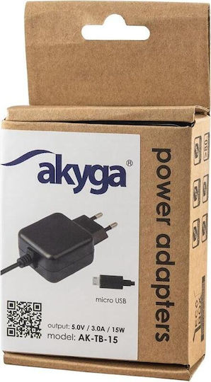Akyga Зарядно с вграден кабел micro USB 15W Черен (AK-TB-15)