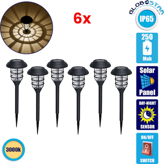 GloboStar Set of 6 Spiked Solar Lights Lanterns 1W 100lm Warm White 3000K with Photocell IP65 12x12cm