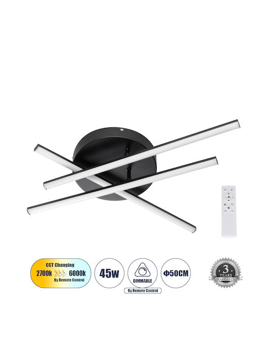 GloboStar Draco Ceiling Mount Light 50cm Black with Integrated LED and Remote Control