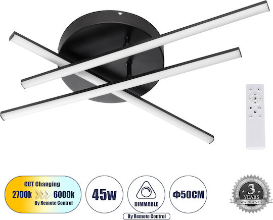 GloboStar Draco Πλαφονιέρα Οροφής 50εκ. Μαύρη με Ενσωματωμένο LED και Τηλεχειριστήριο