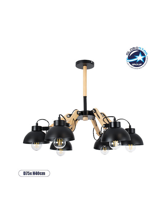 GloboStar Oldschool Pendant Light Black Bell for 6 Bulbs E27 75x75x40cm