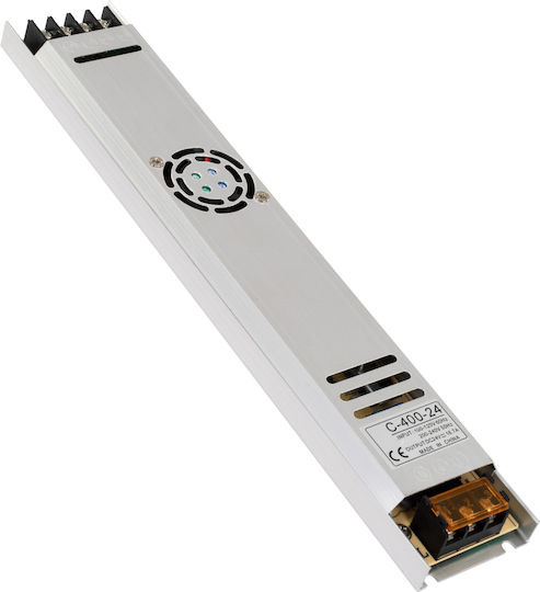 GloboStar Adjustable Dimmable LED Power Supply IP20 Power 400W with Output Voltage 24V 31x5.4x2.3cm 16.7A