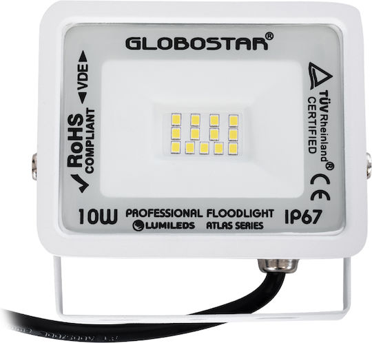 GloboStar Atlas Wasserdicht LED Flutlicht 10W Natürliches Weiß 4500K IP67