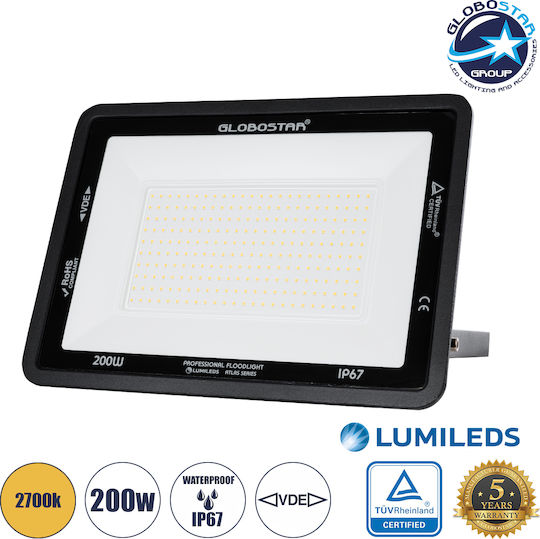 GloboStar Atlas Waterproof LED Floodlight 200W Warm White 2700K IP67