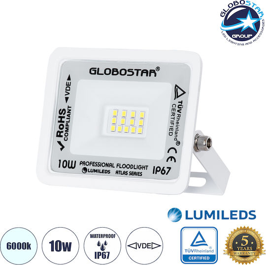 GloboStar Atlas Waterproof LED Floodlight 10W Cold White 6000K IP67