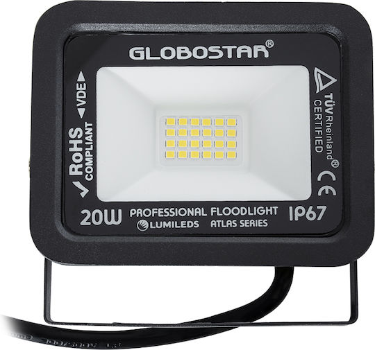 GloboStar Atlas Waterproof LED Floodlight 20W Natural White 4500K IP67