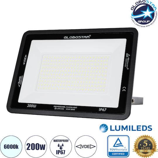 GloboStar Atlas Wasserdicht LED Flutlicht 200W Kaltweiß 6000K IP67