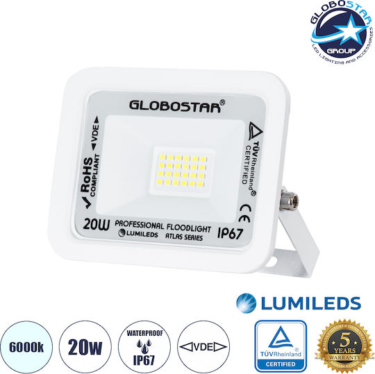 GloboStar Atlas Waterproof LED Floodlight 20W Cold White 6000K IP67