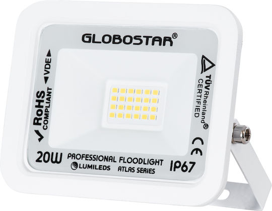 GloboStar Atlas Waterproof LED Floodlight 20W Natural White 4500K IP67