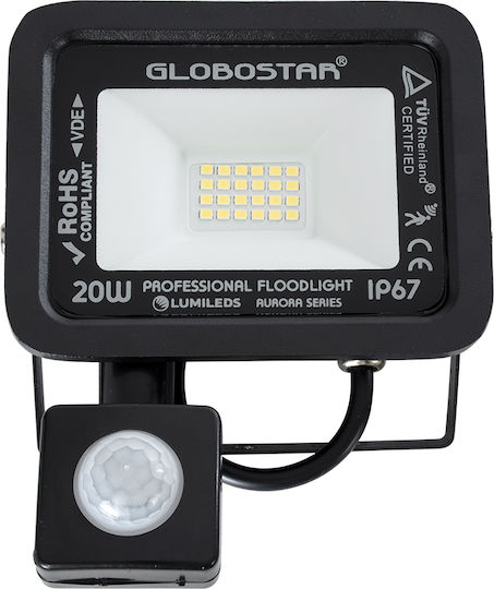GloboStar Aurora Waterproof LED Floodlight 20W Cold White 6000K with Motion Sensor IP67