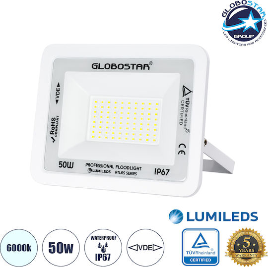 GloboStar Atlas Waterproof LED Floodlight 50W Cold White 6000K IP67