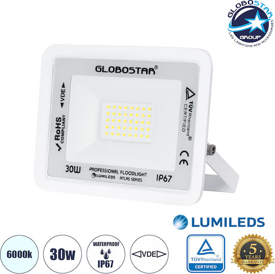 GloboStar Atlas Waterproof LED Floodlight 30W Cold White 6000K IP67