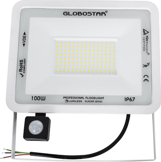 GloboStar Atlas Waterproof LED Floodlight 100W Cold White 6000K with Motion Sensor IP67