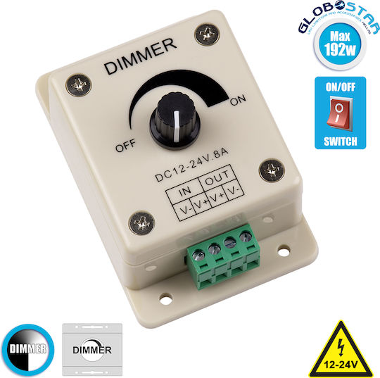 GloboStar Dimmer Switch with Frame LED Strip Rotary 12-24V 192W