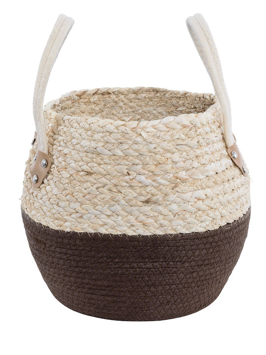 GloboStar Carolina Übertopf Rattan Beige mit Gestell 27x27x26εκ.