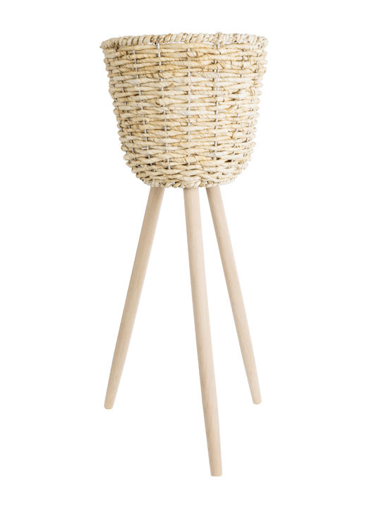 GloboStar Artificial Garden Limnos Κασπώ Ξύλινο Μπεζ με Βάση 26x26x66εκ.