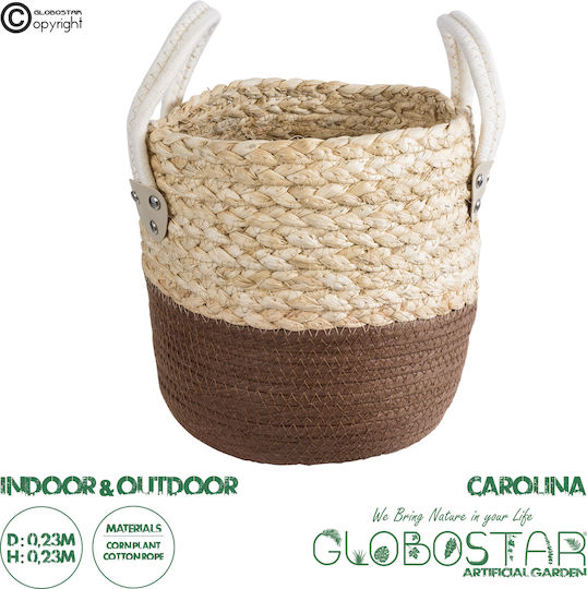 GloboStar Artificial Garden Carolina Planter Rattan Beige with Stand 23x23x23cm.
