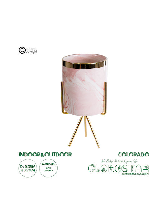 GloboStar Artificial Garden Colorado Κασπώ Κεραμικό Ροζ Χρυσό με Βάση 8x8x17εκ.