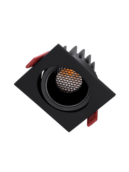 GloboStar Square Metallic Recessed Spot with Integrated LED and Warm White Light Black 8.5x8.5cm. 1pcs