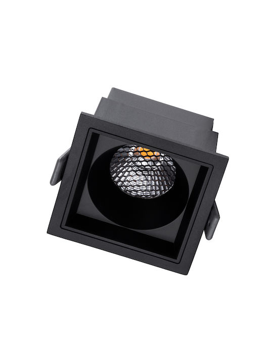 GloboStar Pluto M Square Metallic Recessed Spot with Integrated LED and Warm White Light Black 8.4x8.4cm. 1pcs