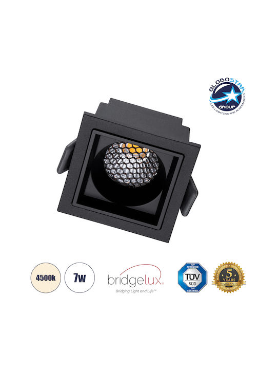 GloboStar Pluto S Square Metallic Recessed Spot with Integrated LED and Natural White Light Black 6.4x6.4cm. 1pcs