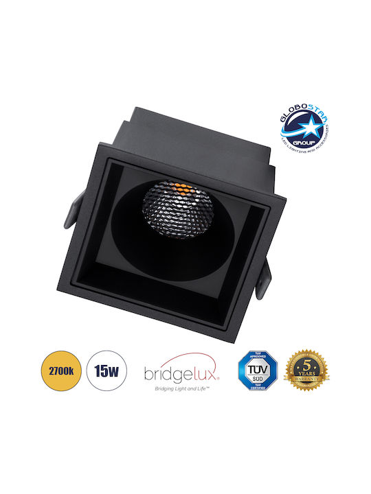 GloboStar Pluto B Square Metallic Recessed Spot with Integrated LED and Warm White Light Black 10.4x10.4cm. 1pcs