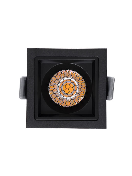 GloboStar Pluto S Square Metallic Recessed Spot with Integrated LED and Natural White Light Black 6.4x6.4cm. 1pcs