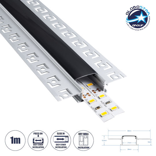 GloboStar Walled Aluminum Profile for LED Strip for Drywall 100cm