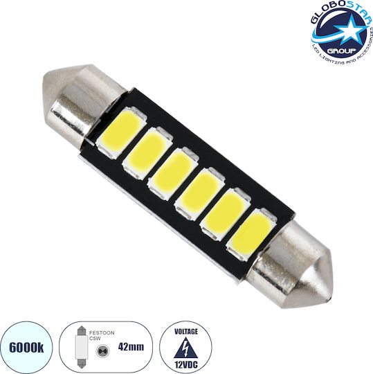 GloboStar Λάμπα Αυτοκινήτου C5W LED 6000K Ψυχρό Λευκό 3W 1τμχ