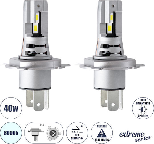 GloboStar Lamps Car 3rd Generation Can-Bus Extreme Series H4 Canbus LED 6000K Cold White 12V 40W 2pcs