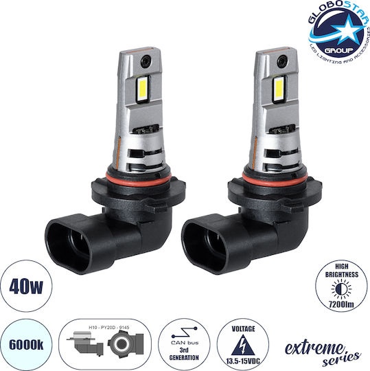 GloboStar Lampen Auto H10 / HB3 Canbus LED 6000K Kaltes Weiß 12V 40W 2Stück