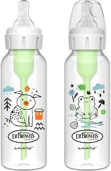 Dr. Brown's Plastic Baby Bottles Anti-Colic With Silicone Teat For 0+ Months White Pig/Frog 250ml 2 Pieces