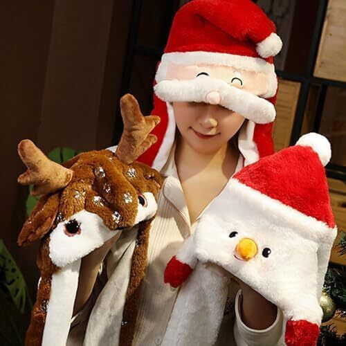 Set Christmas Led Hats Santa Snowman Moving Ears Two Pieces