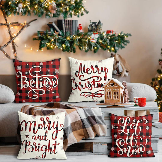 Weihnachtskissenbezüge 45 x 45 cm Rot Weiß Set 4