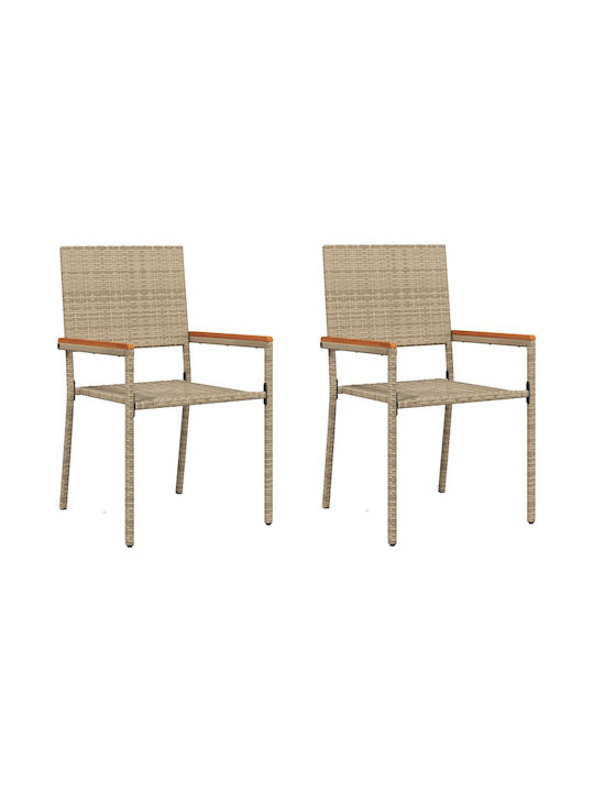 Outdoor Chair Rattan Beige with Cushion 2pcs 54x56x90cm
