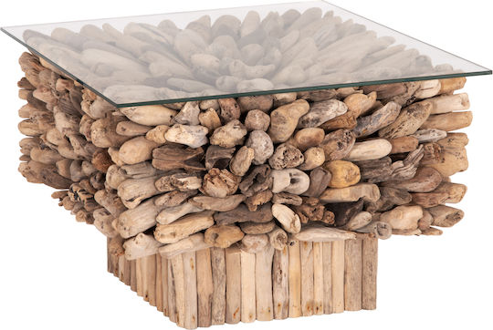 Τετράγωνο Κεντρικό Τραπεζάκι Sparrow Γυάλινο Driftwood Μ75xΠ75xΥ51εκ.