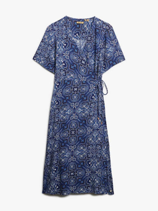 Rochii De Vară Pentru Femei Midi Rochie Wrap-Around Albastră