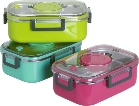 Ecolife Double Wall Rectangular Δοχείο Φαγητού Inox Θερμός Πράσινο με Χωρίσματα 850ml