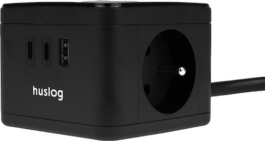 Huslog PowerCube с 1 USB-A, USB-C и Превключвател Черен