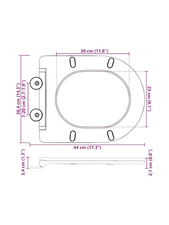 vidaXL Καπάκι Λεκάνης Soft Close Πλαστικό Γκρι
