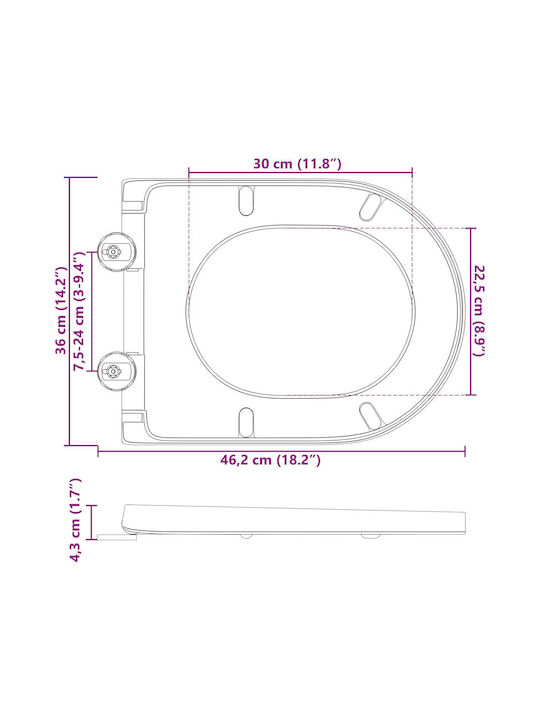 vidaXL Καπάκι Λεκάνης Soft Close Πλαστικό Γκρι
