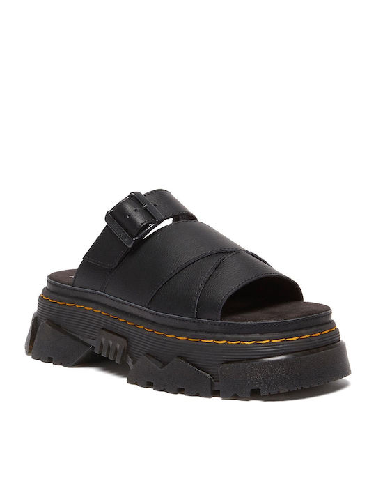 Slide Leather Women's Flat Sandals in Black Color