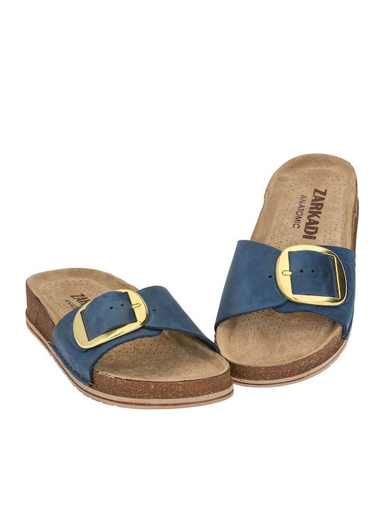 Leather Women's Flat Sandals Anatomic in Blue Color