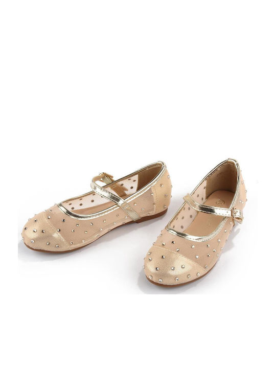 Kids Ballerinas with Adjustable Metal Clasp Gold